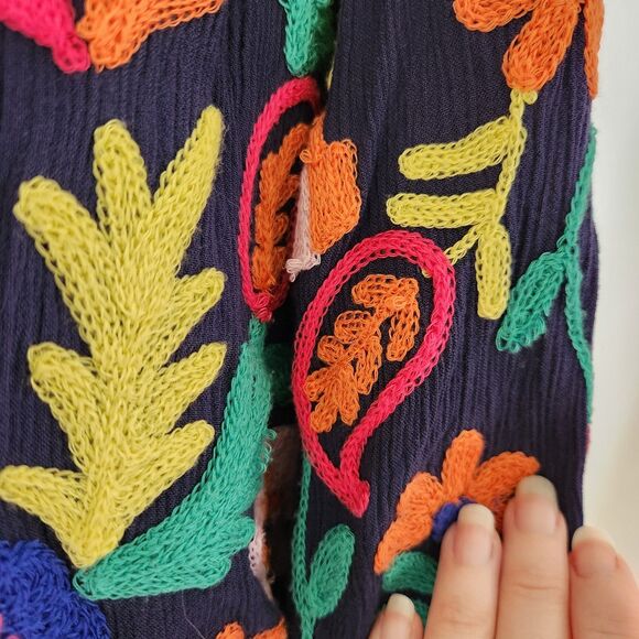 Soft Surroundings Banjara Embroidered Boho Peasant Blouse Navy Blue Size Small - Picture 11 of 15